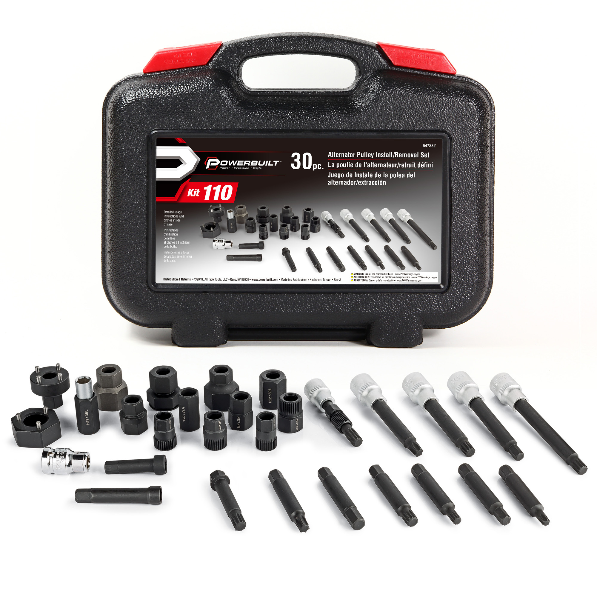 Powerbuilt Alternator Pulley Removal and Installer Kit — 30-Piece, Heavy-Duty, Model# 647882